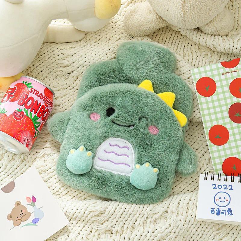 

1pc New Cartoon Rabbit Warm Bag PVC Thick Hot Water Bag Cute Plush Belly Warm Water Warm Hand Treasure Cute Water Bottle 400ml зелений