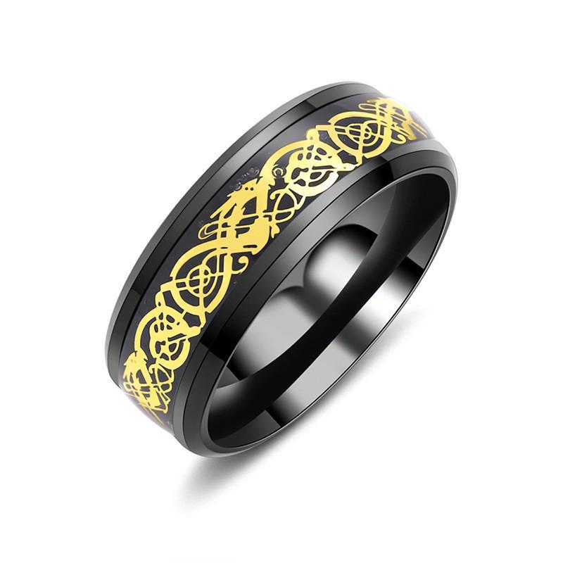 Bague pour homme à bord biseauté en forme de dragon européen et américain - Acier inoxydable au titane