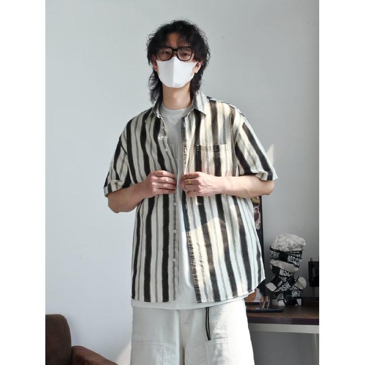 Checkered Retro Shirt Men'S Summer Outfit Hong Kong Style Student Loose And Niche Design Fun New Men'S Top For Outdoor Wear