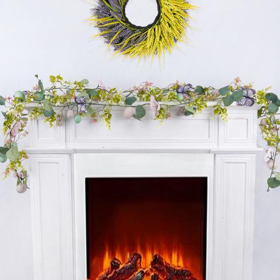 Ostergirlande Künstliche Eiergirlande mit Lammohren Blättern für Frühling Kaminsims Kamin Fenster Wand Innen Außen Dekor