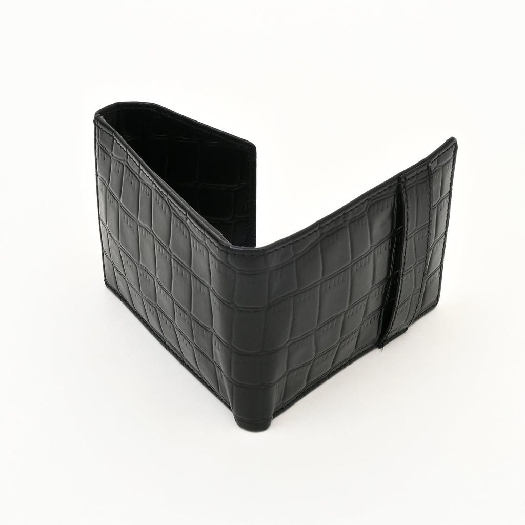 Men's Leather Wallet 3B Scrblk -Premium Black Croc Look Napa Leather Wallet with Coin Pocket & 6 Card Slots - Luxury Slim Bifold Design