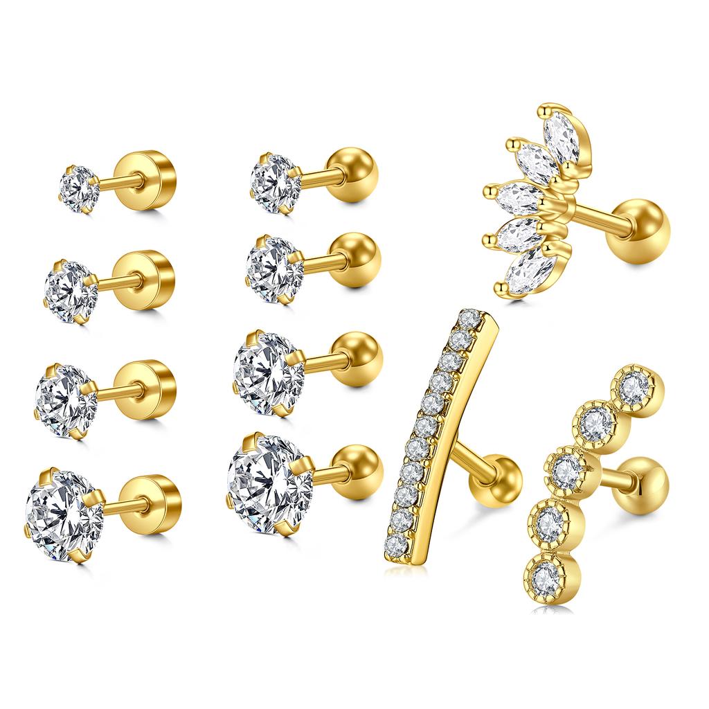 11pcs 316L Stainless Steel Cartilage Stud Earrings Helix Tragus Daith Earrings Body Ear Piercing Jewelry