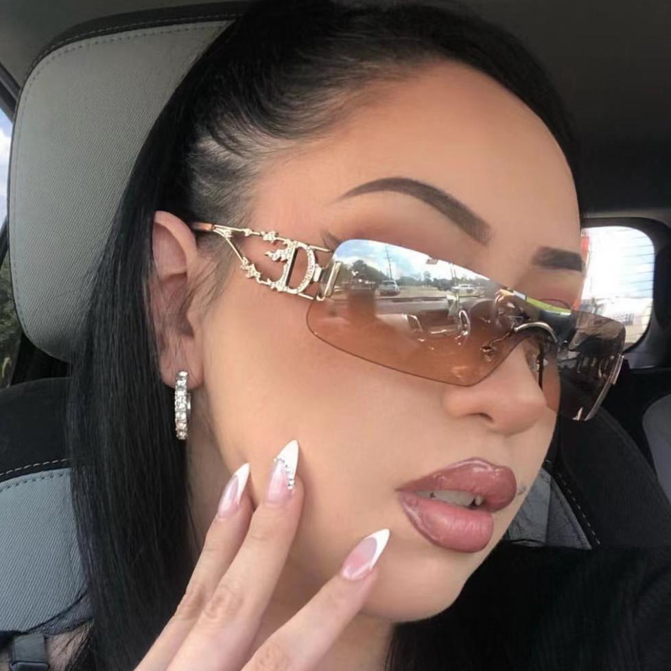 Vintage Y2k Rimless Sunglasses Women Men Fashion Luxury Designer Metal Hollow Punk Hip Hop UV400 Sun Glasses