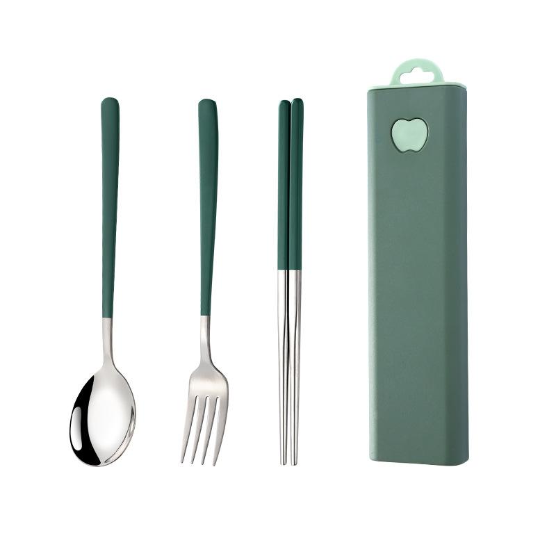 304 stainless steel tableware spoon fork chopsticks three-piece set portable tableware travel student tableware set
