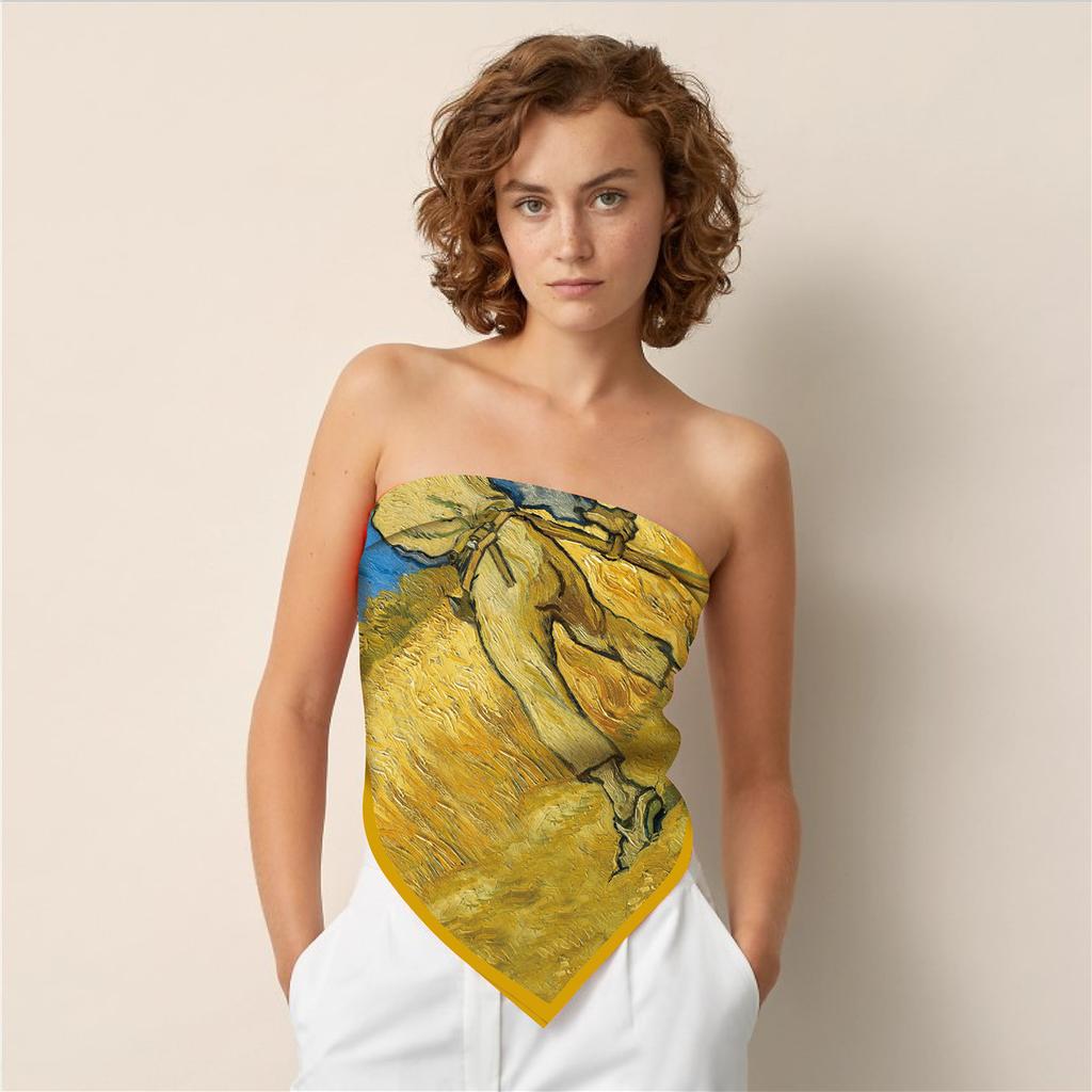 New Silk Scarf Women Harvest Print Square Scarves Head Echarpe Silk Foulards Femme Wraps Beach Shawls Bandana Lady Hijabs 90CM