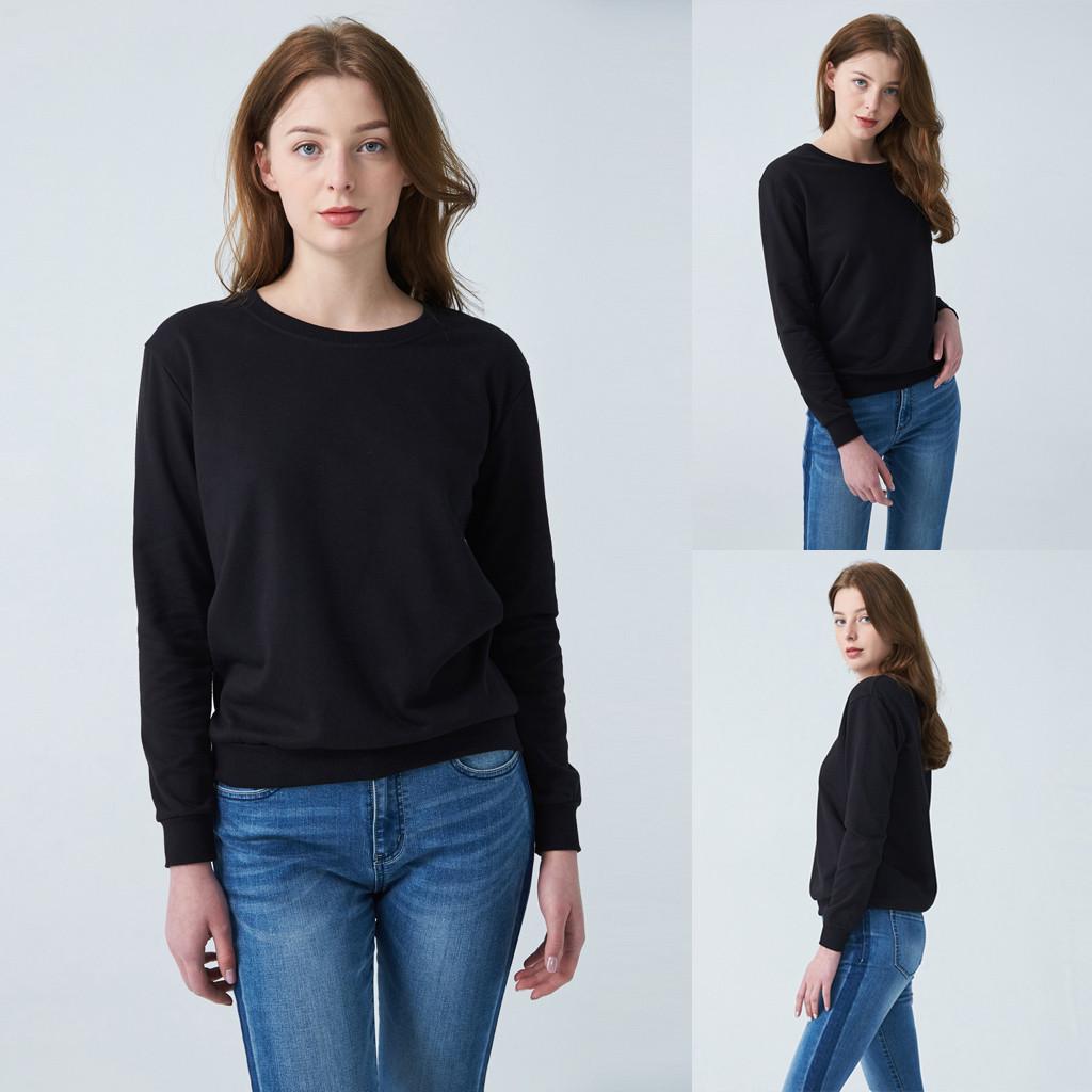 

Women Casual Loose Solid Long Sleeve Round Neck Pullover Tops Sweatshirt Blouse