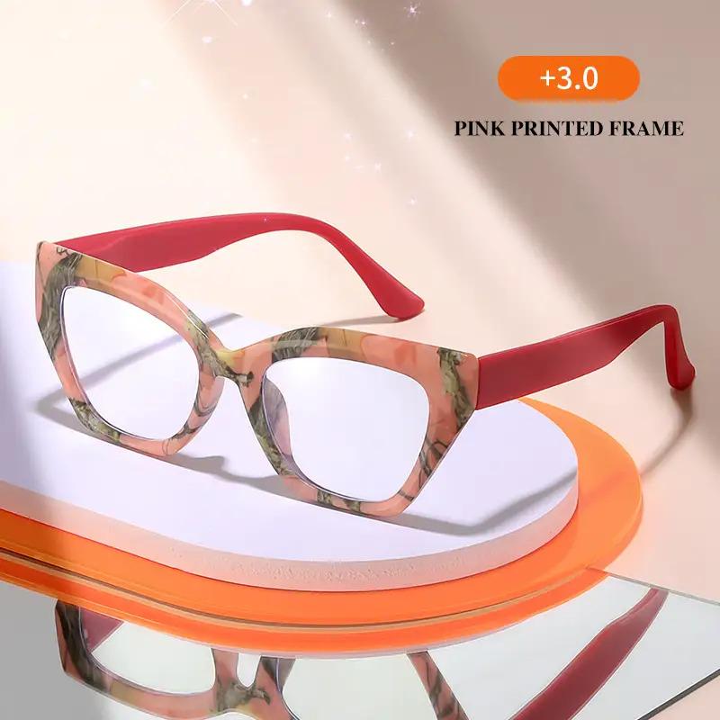 Women'S Elegant Cat-Eye Reading Glasses - Non- Elderly Glasses with Floral Pattern Full-Rim Frame for Everyday & Formal Events