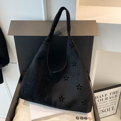 2025 Petal Underarm Bag Casual Matte Suede Large Capacity Retro Shoulder Bag Tote Versatile New Hollow