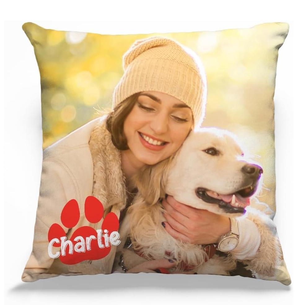 Personalized Pet Pillow Custom Dog Photo with Name Square Cushion Gift for Dog Owner Home Decor for Living Room Gift for Family