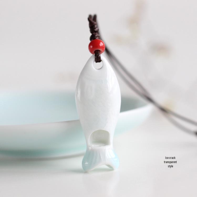 Handmade Ceramic Fish-shaped Whistle Necklace Pendant - Fresh Style Ornament for Couples & Friends, 581