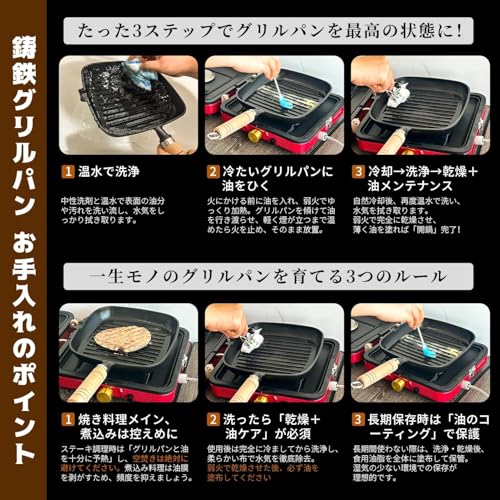 KingCamp Cast Iron Grill Pan, Steak Frying Pan, Nitrided, Rust-Resistant, Induction Compatible, Direct Heat, Camping, Outdoors, Yakiniku, Corrugated P