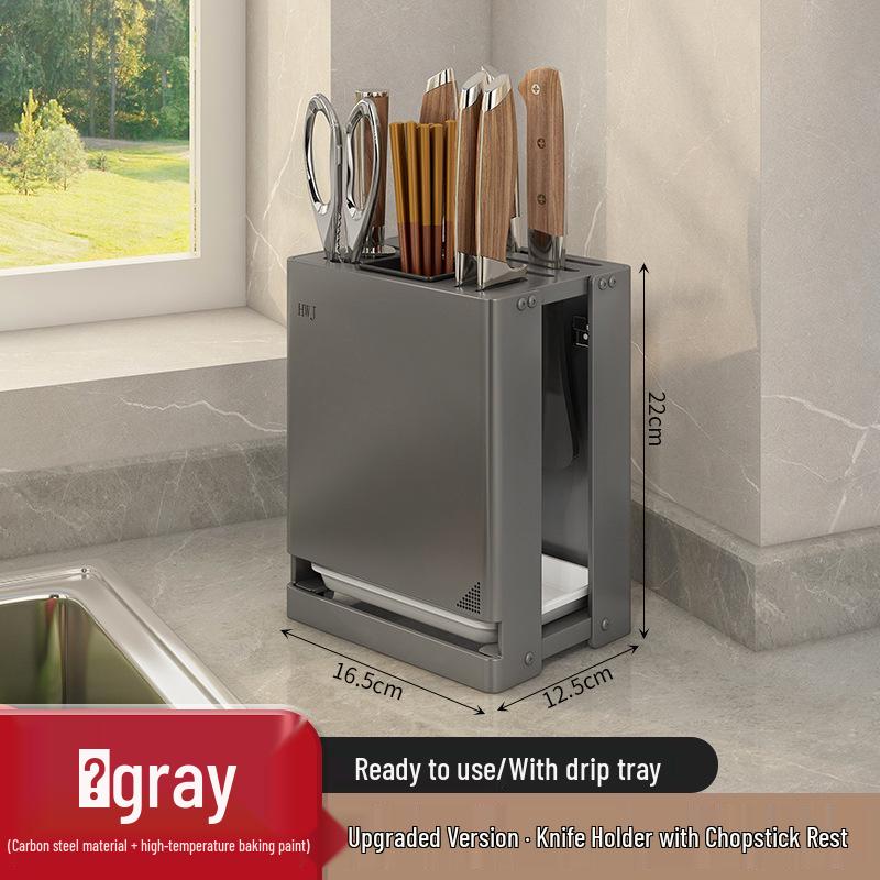 Wall-Mounted Kitchen Knife & Fork Holder: Integrated Countertop Knife Storage Rack & Block