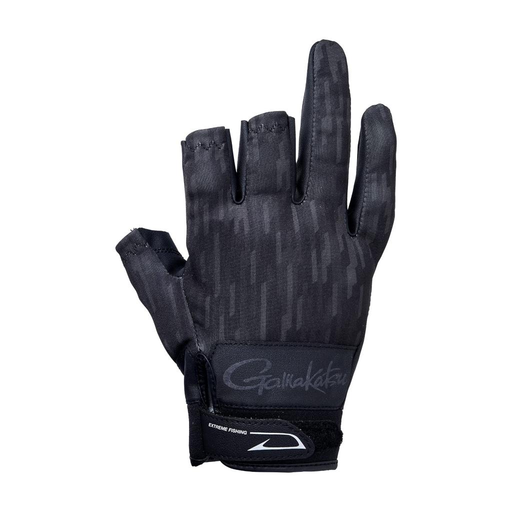 Gamakatsu Stretch Fishing Gloves (3-Strip) GM7291 Geometric Black, Size L