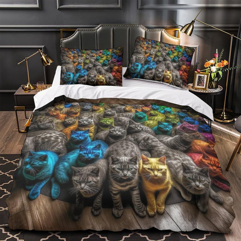 3D Digital Printing Color Cat Series Quilt Cover Pillowcase Two Or Three-Piece Set Polyester Abraded