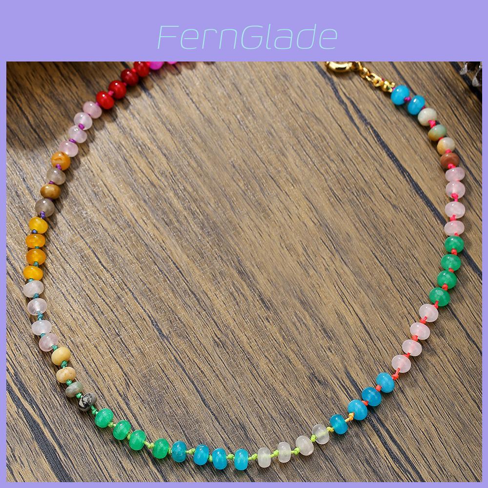 Natural Stone Colorful Beaded Necklace With Stainless Steel Chain For Women