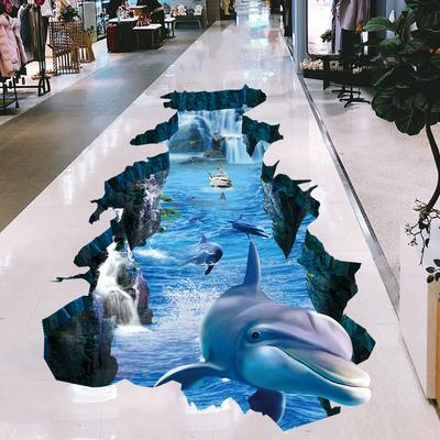 60*90cm 3D delfín rozbitá zeď Protiskluzová úprava obývacího pokoje Ložnice Odnímatelné vizuální samolepky na podlahu Samolepky na zeď Dekorace pokoje