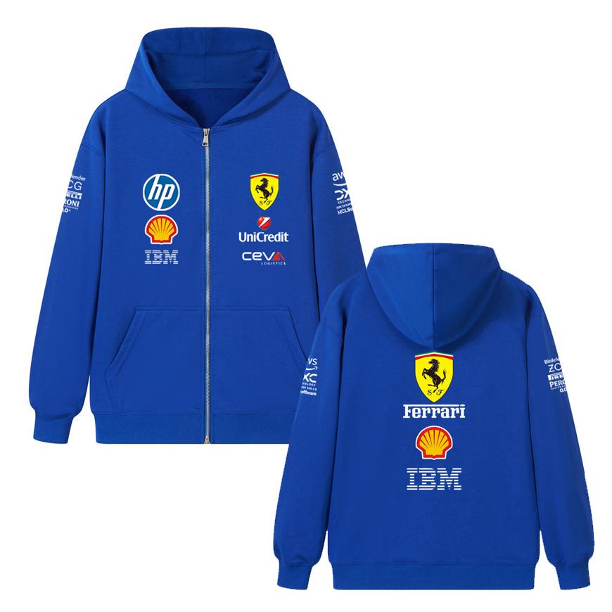 Casal Ferrari Fórmula 1 Equipe de Corrida Estampa Zíper Hoodie Solto Casual Blusão com Capuz e Zíper Moda Streetwear Pulôver