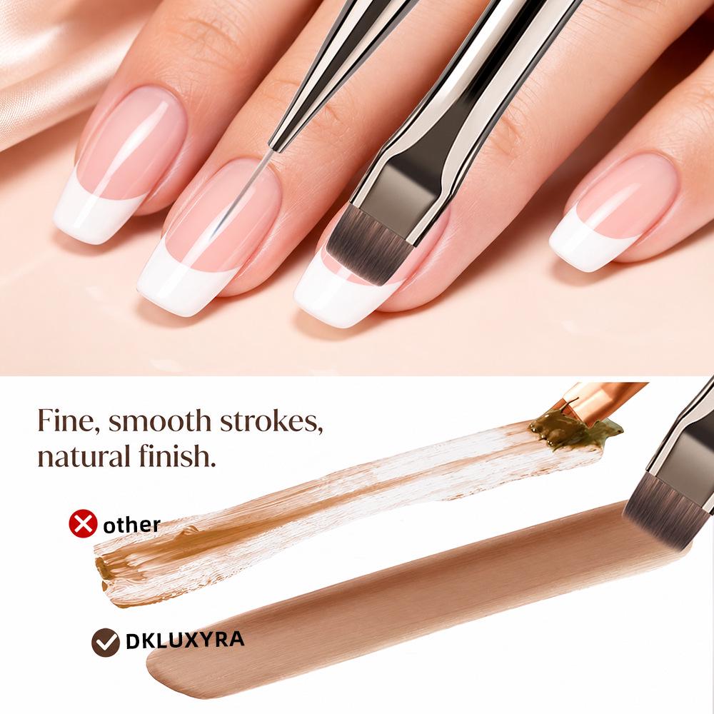Dual-Ended Nail Art Brush Set: Long Builder & Round Gel Polish Pen with Liner Brush for Shaping and Application.