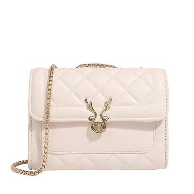 Women's Quilted Crossbody Bag, PU Leather Chain Shoulder Purse with Deer Buckle, Elegant Mini Flap Handbag