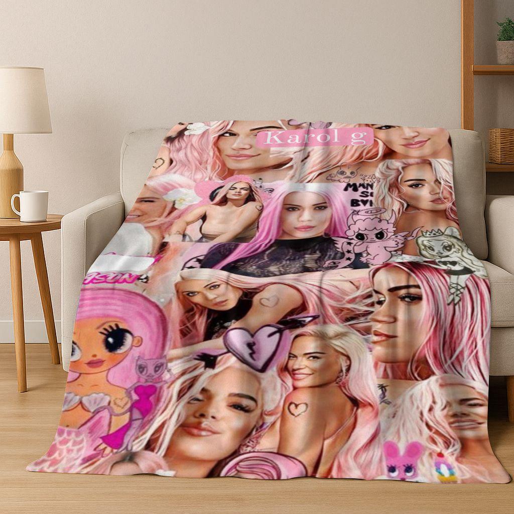 3D Karol G Singer Carolina G Art Flannel Blanket,Cozy Soft Throw Blanket for Home Bedroom Bed Sofa Picnic Office Cover Gift
