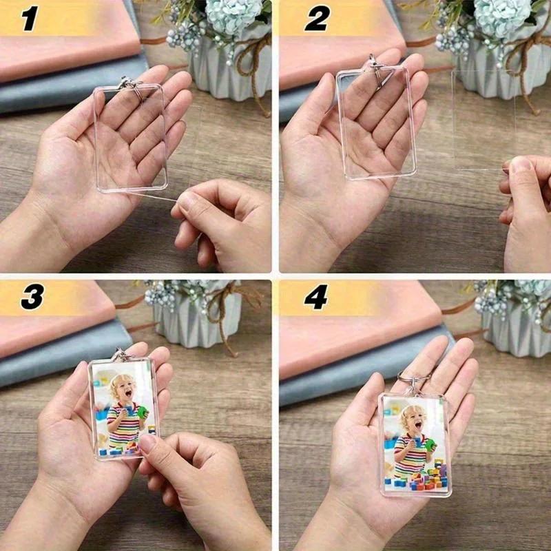 15pcs Creative Simple Blank Photo Keyrings Acrylic Blank Picture Insert Keychain Double Sided Clear Key Ring Photo Holder DIY Party Guest Gifts