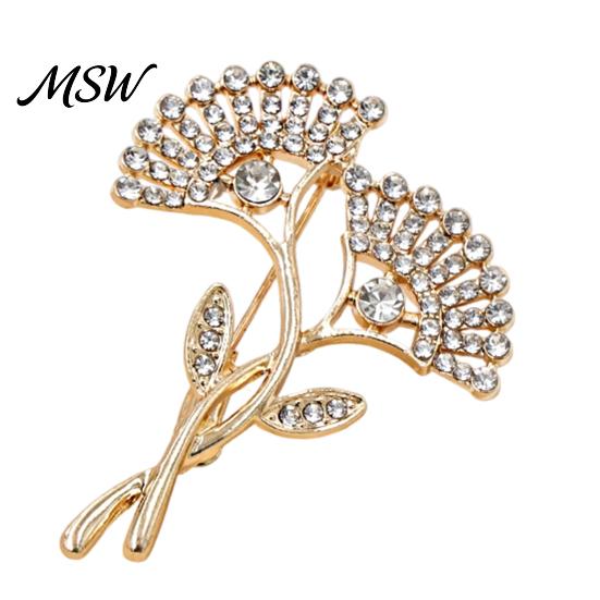 Vintage Style Brooch Rhinestone Ginkgo Leaf Brooch, Sparkling Lapel Pin for Men Women, Strong Buckle Decorative Badge Clothes Bag Hat Scarf