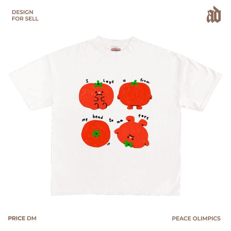 

Легкая футболка 230 г в стиле с открытыми плечами с принтом помидоров, забавным признанием, простого и универсального стиля, креативная личность White S