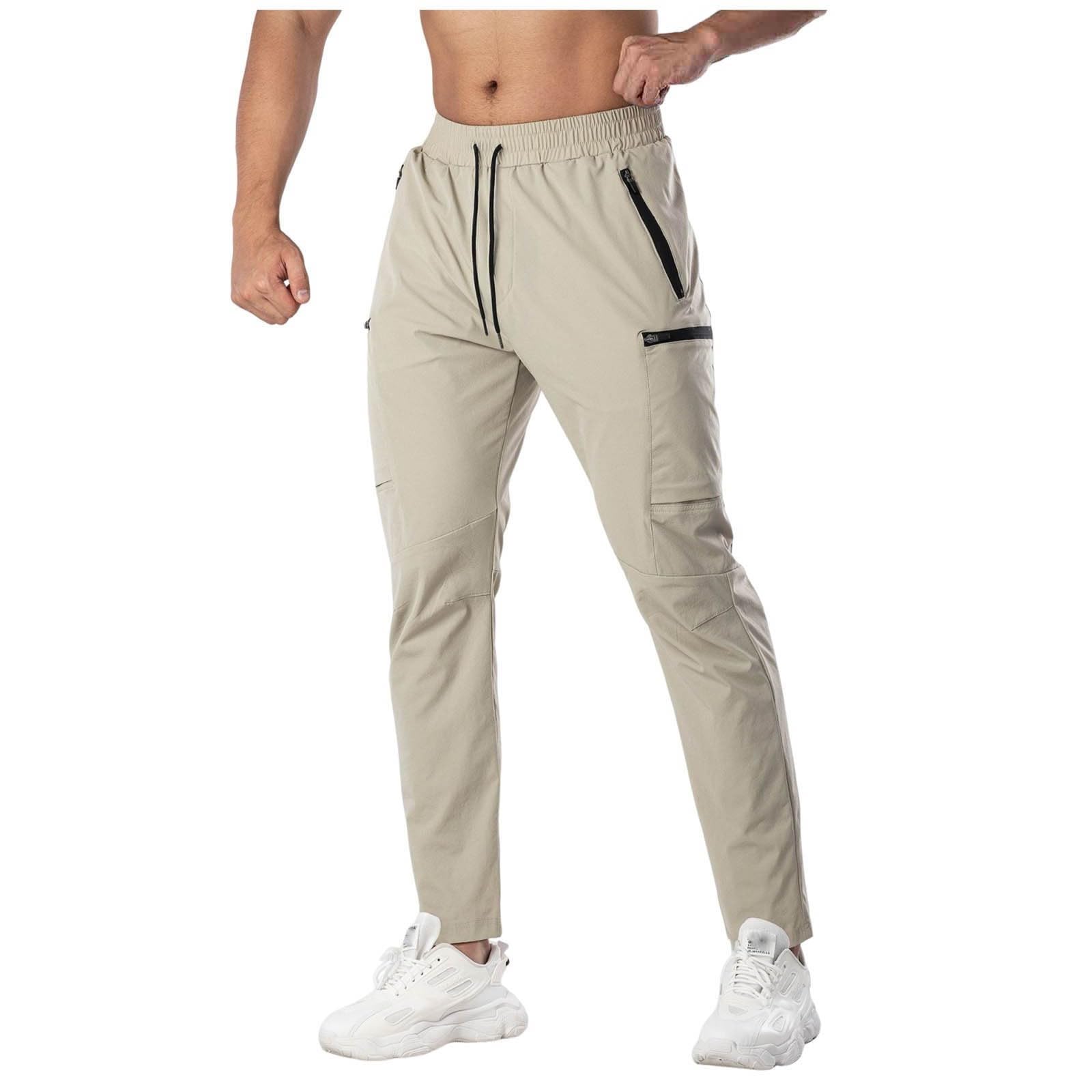 

Men’s Quick Dry Sweatpants Stretchy Athletic Joggers Elastic Waist Drawstring Hiking Outdoor Pants With Pockets L бежевый