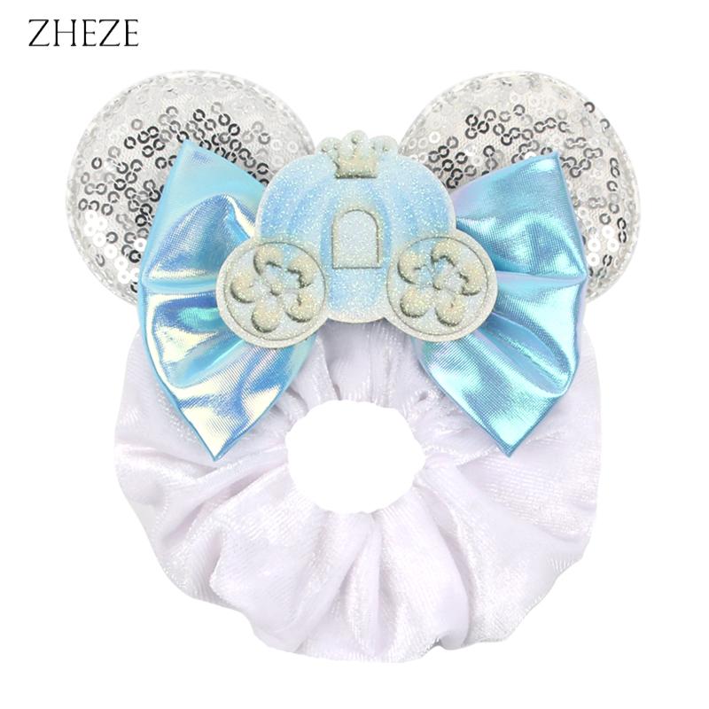 New Disney Mouse Ears Scrunchies Hairband Girl Ponytail Holder For Women Sequins Bows Headband  Women Trip DIY Accessories