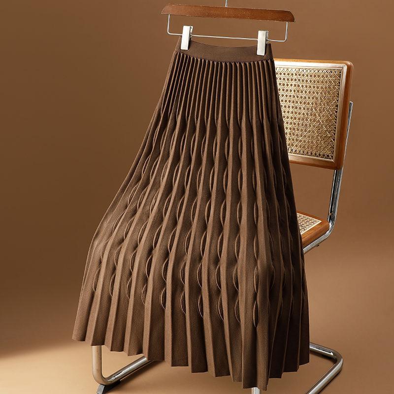 

Women s Solid Colors High Waist Loose Elastic Pleated A-Line Black Skirt Women Clothing One size кавовий