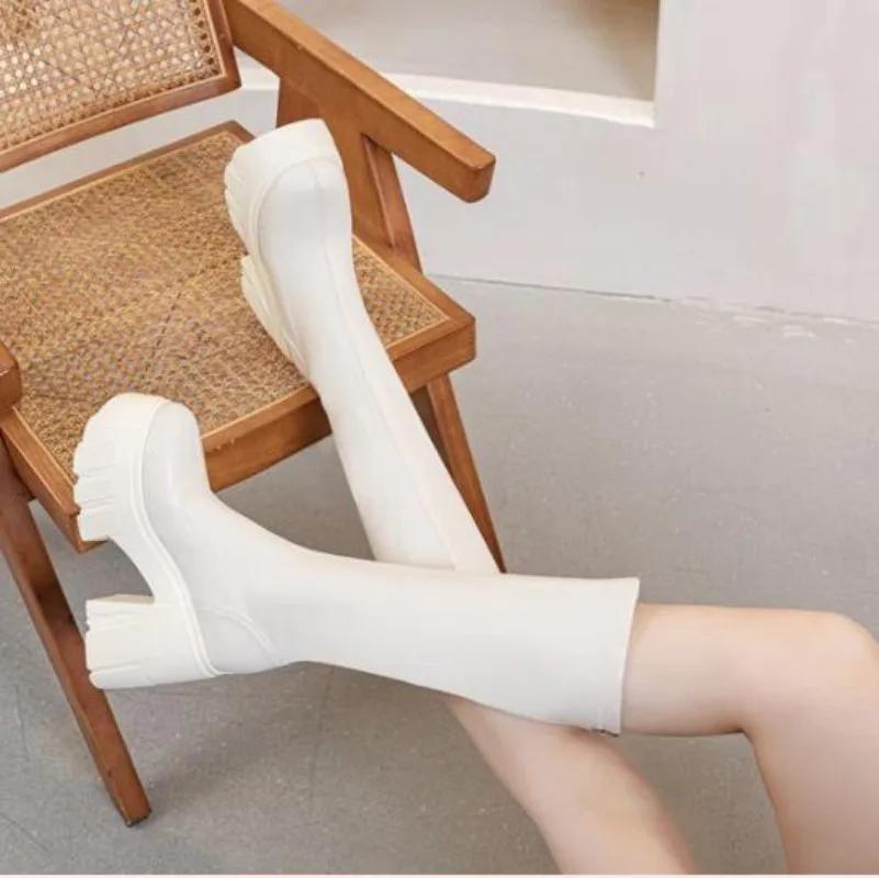 Mode 11CM Mikrofaser Römische Frühling Kniehohe Stiefel Damen High Top Herbst Winter Damen Synthetisches Leder Plateau Keilabsatz Damen Schuhe