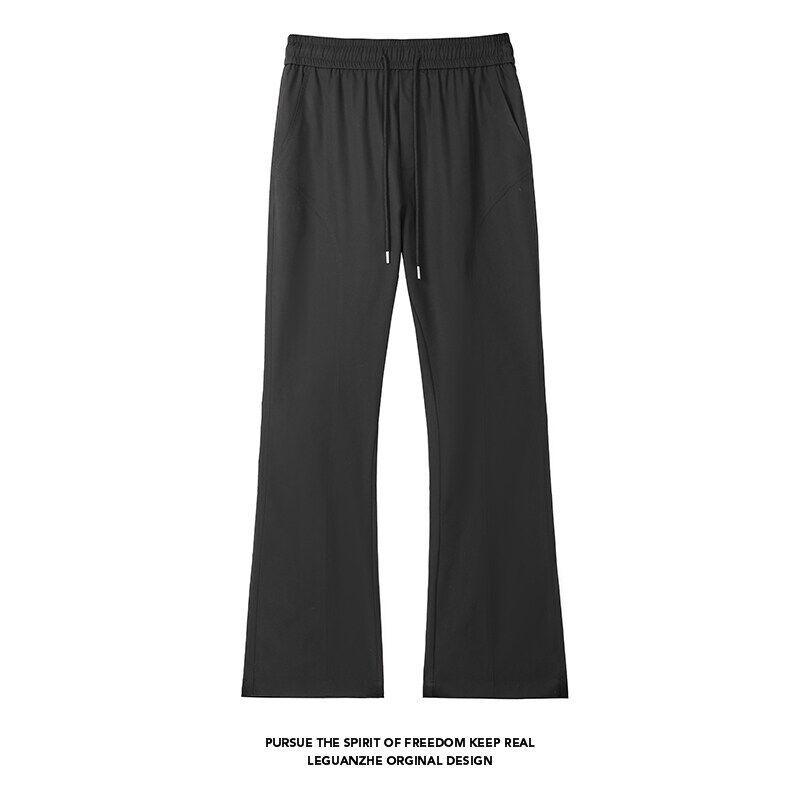 Men S Flared Casual Pants American Style Loose Fit Summer Trousers S чёрный