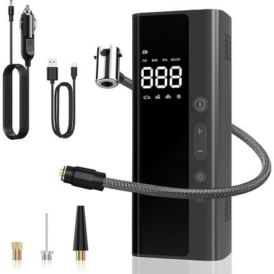 Araba için Hava Kompresörü, Bisiklet Kamyon Motosiklet Topu için Taşınabilir Lastik Şişirme Cihazı, 150 PSI Akülü LCD Ekran, 8000mAh Güç Bankası Telefon Şarj Cihazı