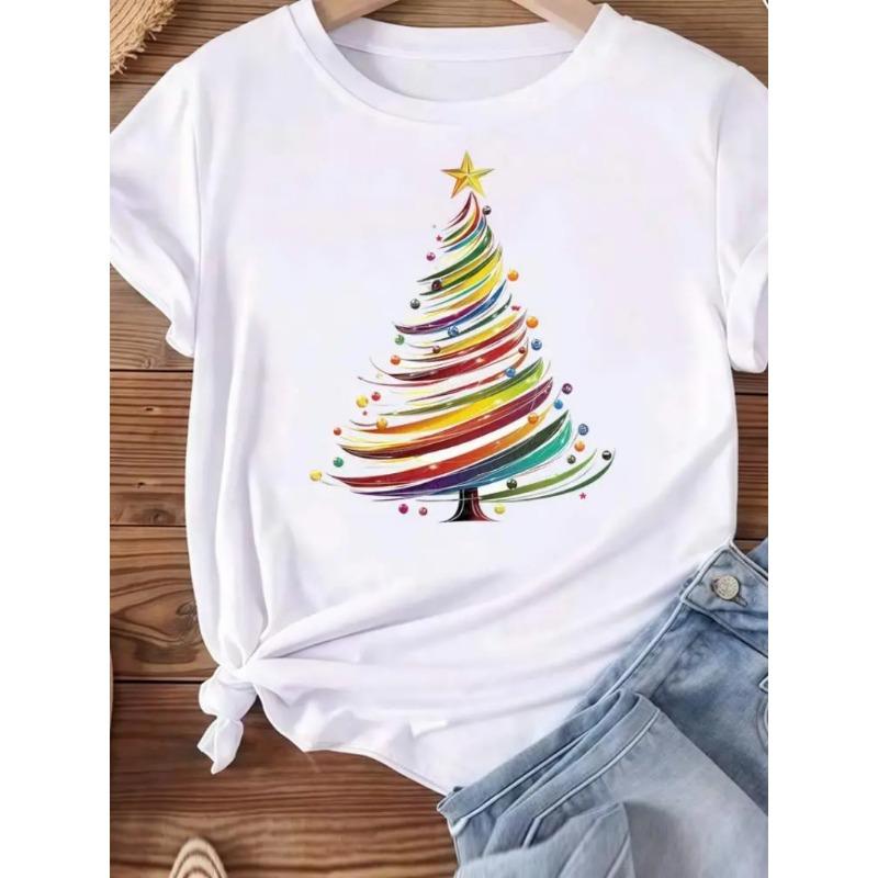 

Oneck Tshirt Creative Christmas Tree Short Sleeve Tshirt FeUnisex Women Clothing Funny Women Casual Aesthetic Tshirts S