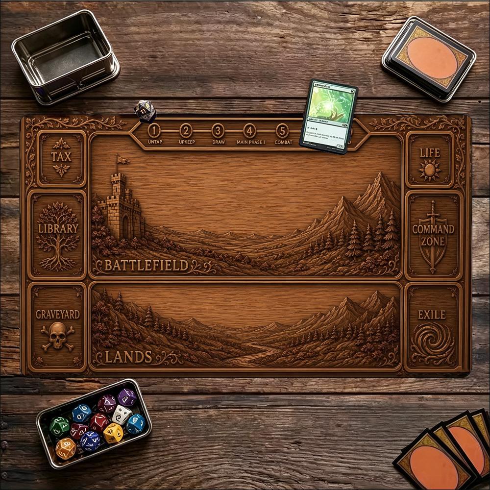Vintage Carved Floating Castle Large Game Mat NonSlip Rubber Playmat Antique Wood Relief Art For Trading Card Tabletop Gaming