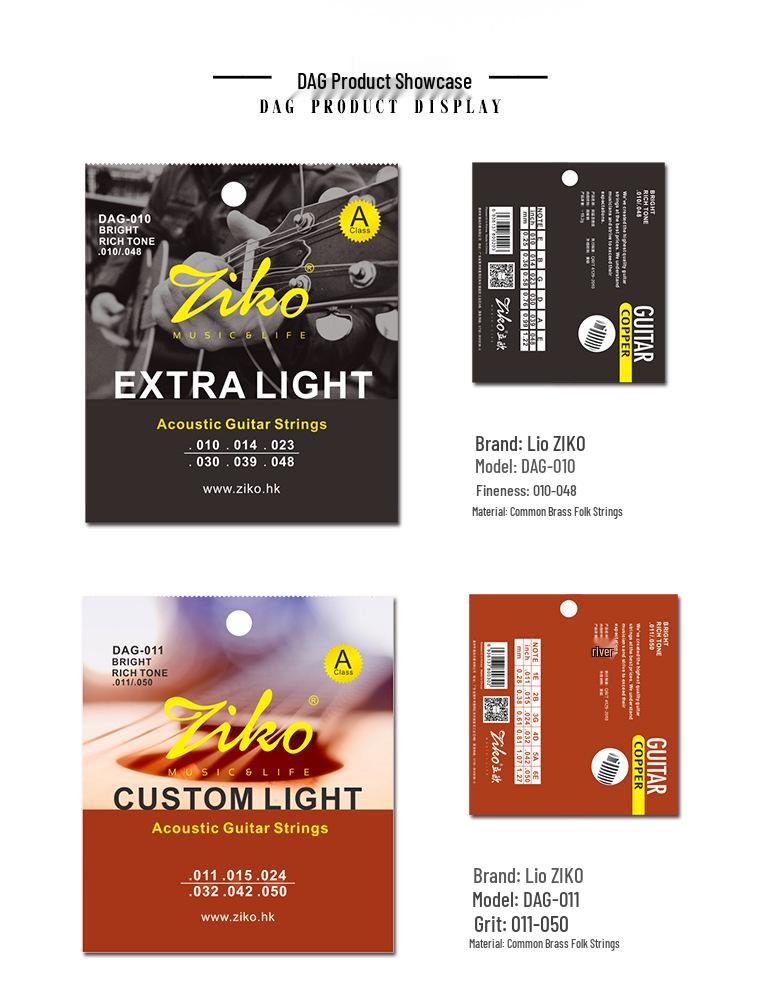 Ziko DAG Series Guitar Strings 010-011: Beginner-Friendly Folk Guitar Accessories