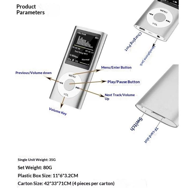 1.8 Inch LCD Screen MP3 Player Stylish Multifunctional Lossless Sound Slim Portable MP3 Music Player