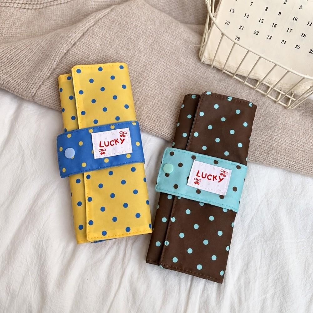 Canvas Cosmetic Tools Storage Roll Foldable Multipurpose Penbag Polka Dot Makeup Brush Bag Women