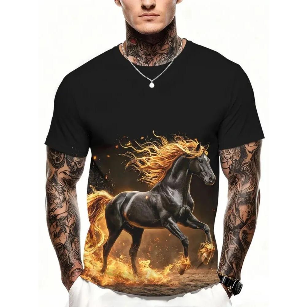Fashionable Summer Comfortable Round Neck Short Sleeved T-shirt Colorful Animals 3d Printing Casual Loose Breathable Soft Plus Size Men's T-shirt