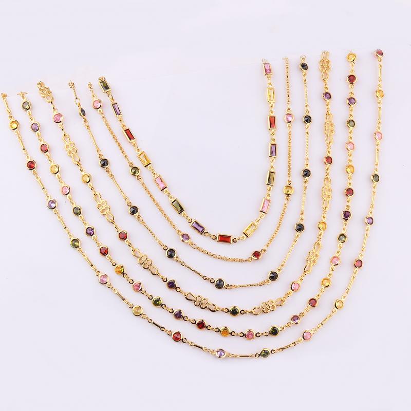 Mix Fashion Summer Colorful Rainbow Women Girl Jewelry 5A Cubic Zirconia Delicate Gold Filled Charm Tennis Chain Necklaces