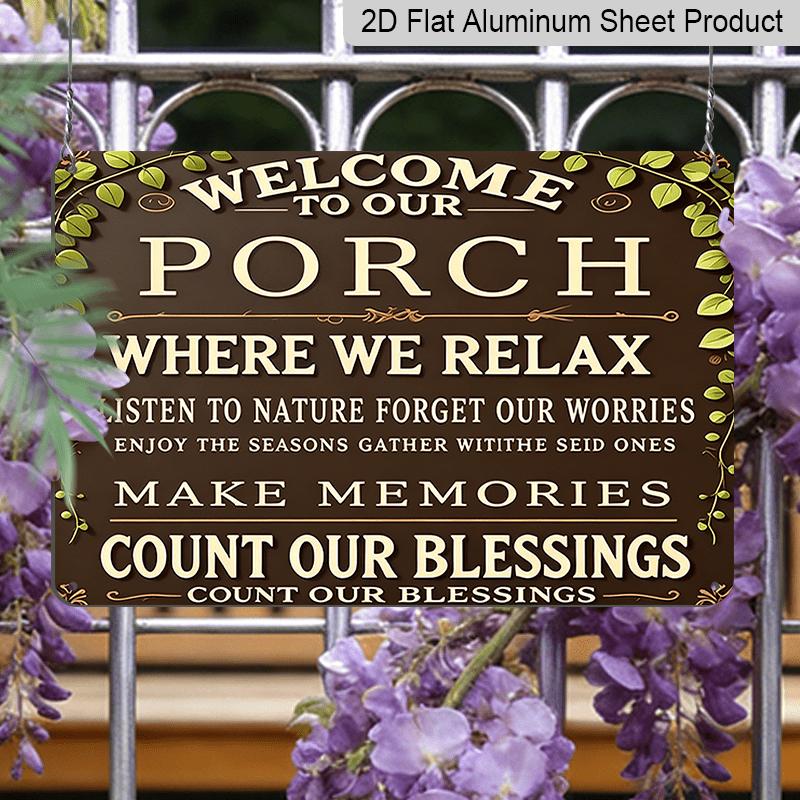 2D Flat, 1pc Vintage Aluminum "Welcome To Our Porch" Sign - 8x12 Inch Seasonal Greeting Wall Decor, Easy To Install, No Electricity Required