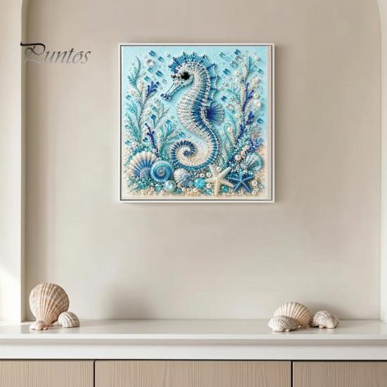 Nautical Style Home Ornament Ocean Faux Pearl Painting Kit, Marine Life 3D Art DIY Decorative Bead Picture Set Sea Turtle Fish Craft for Adults,