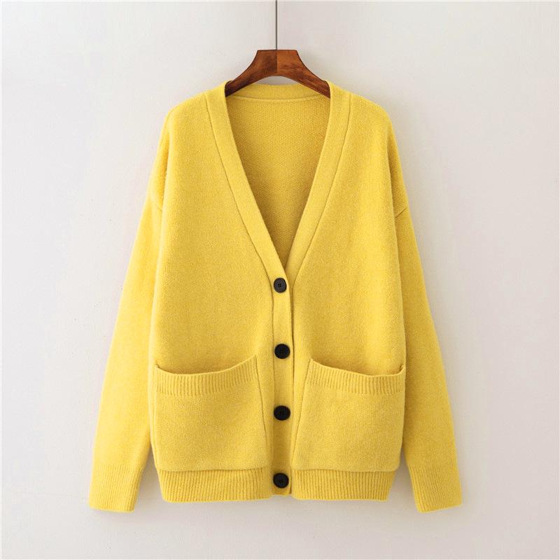 Women's Solid Color V-Neck Knit Cardigan for Spring and Autumn