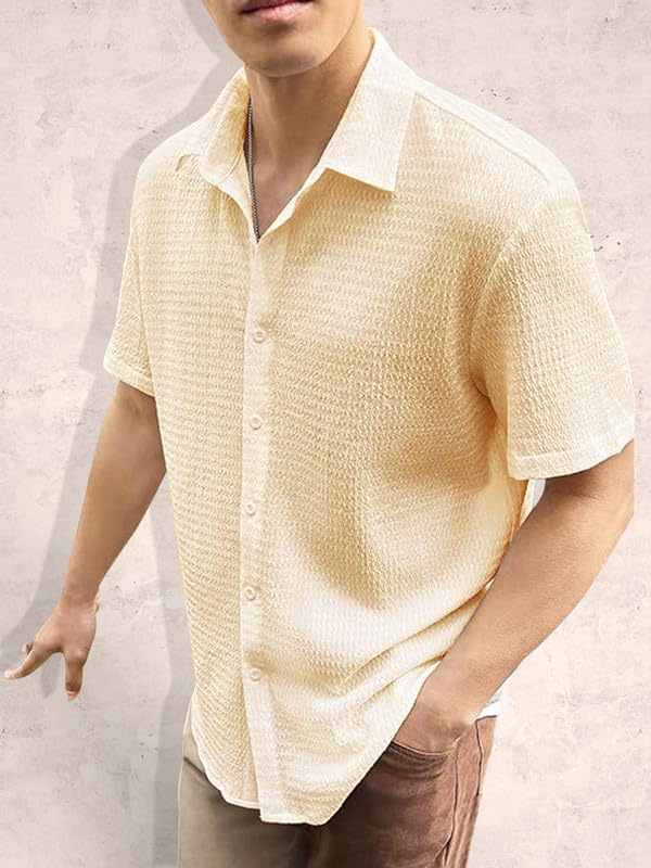 Tee Projekt Mens Popcorn Shirt Texture Pattern Mens Casual Shirt Half Sleeves Goa Beach Summer Shirt Aqua