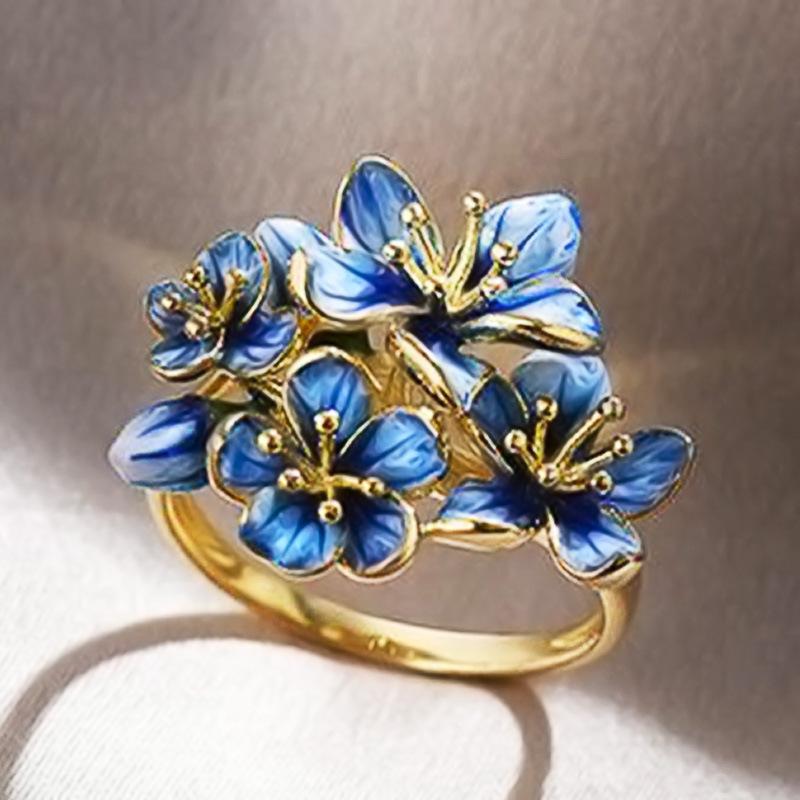 

2026 New Handmade Enamel Flower Ring with Women s Design Sense, Fashion Temperament, Drip Oil Zircon Accessories Wholesale 10