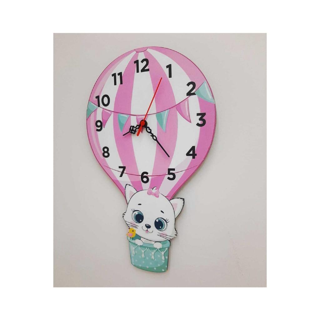 Ballon- und Katzen-Wanduhr für Kinderzimmer