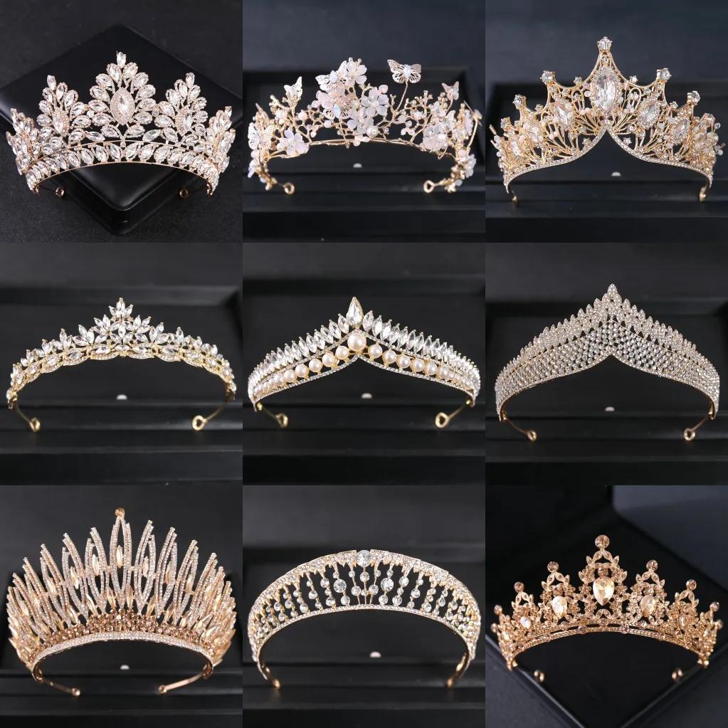 Goldfarbene Luxus-Kristall-Hochzeitstiara und Kronen Party Strass Abschlussball Braut Diadem Krone Tiara für Damen Braut Haarschmuck