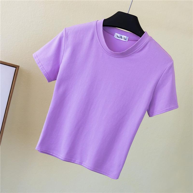 

Women s High Neck Short Sleeve Crop Top - Summer Solid Color Sporty Belly Button Revealing Undershirt Large