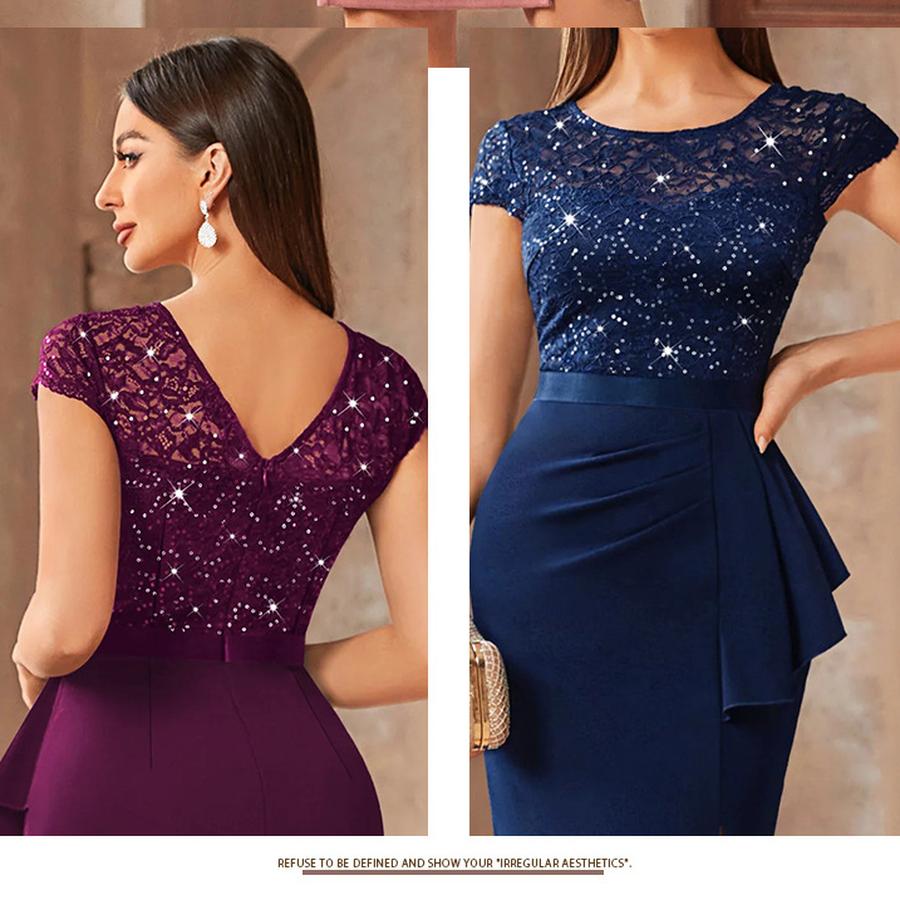 New Elegant High-Waisted Lace Bodycon Dress with Slit for Women