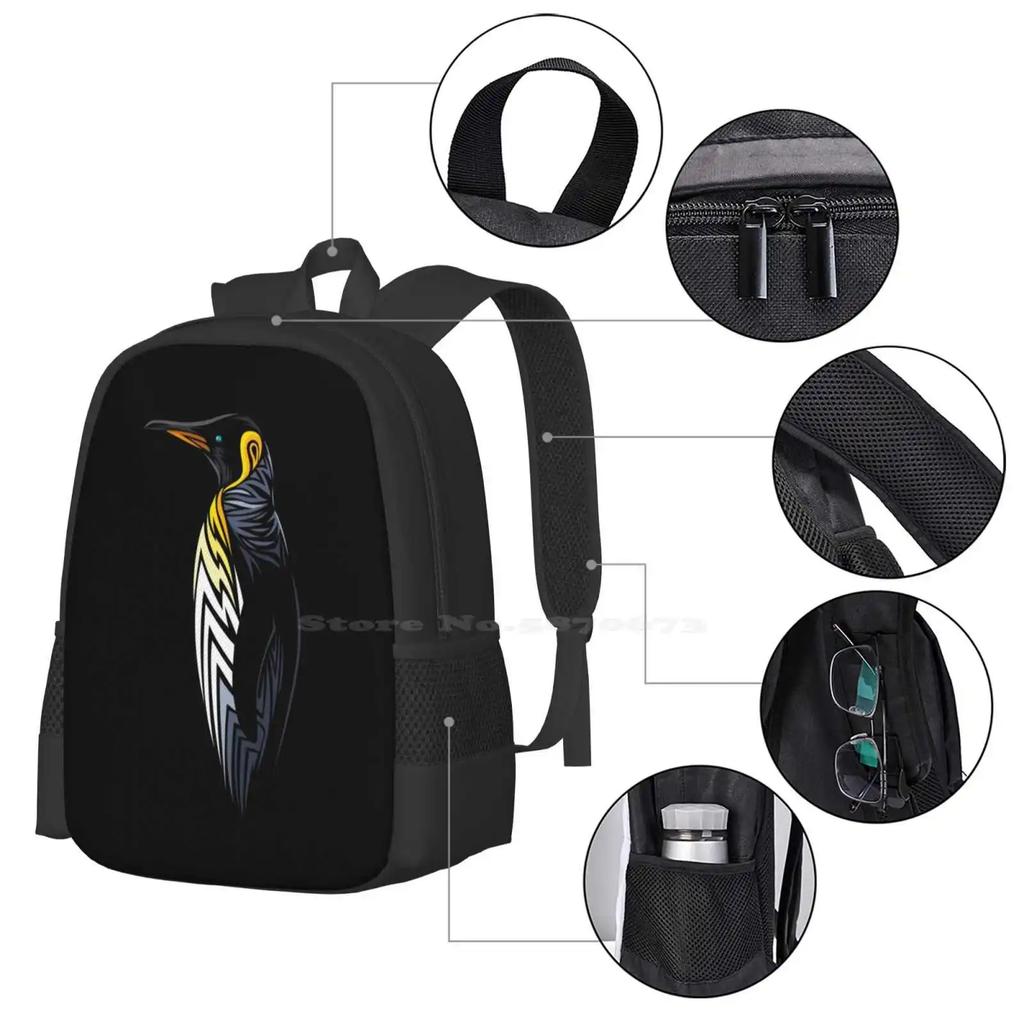 Tribal Penguin Large Capacity School Backpack Laptop Bags Penguin Tribal Tattoo Tattu Iceberg Antarctica